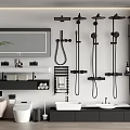 Modern Bathroom Interior with Black Wall Mounted Multiple Style Shower Heads 3d model