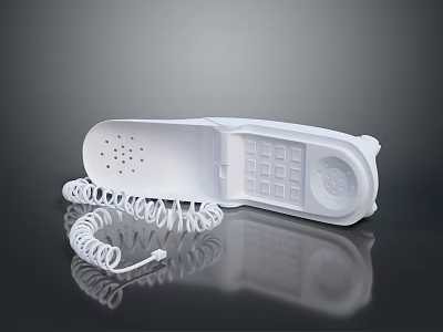 White Landline Phone With Coiled Cord And Keypad Design For Home Use 3d model