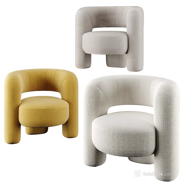 Modern Upholstered Single Sofa With Rounded Arms And Sturdy Base 3d model 