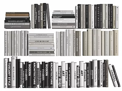Assorted Books And Magazines Stacked Upright With Minimalist Covers Neutral Tones 3d model