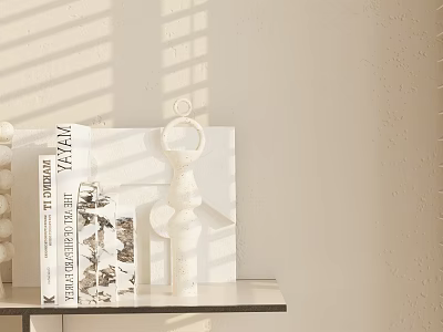 Minimalist Modern White Decorative Ornament Set With Geometric Design And Books On Shelf 3d model