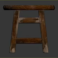 Rustic Wooden Stool With Round Seat And Four Solid Legs Design 3d model