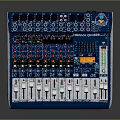 Blue Audio Mixer Console With Multiple Control Knobs And Sliding Faders