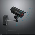 Long Span Surveillance Camera With Red Lens And Blue Scanning Lines For Security Monitoring
