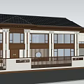 Traditional Modern Detached Villa Exterior Design With Black Tiled Roof White Walls And Green Plants