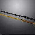 Modern Weapon Sword Featuring Black Gold Scabbard And Brown Handle Design