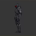 Futuristic Armored Warrior Character With Silver Mechanical Armor And Red Eyes