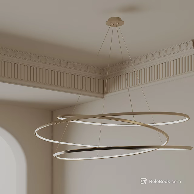Modern Circular Ring Chandelier with LED Lights Hanging from Decorative Ceiling Interior 3d model 