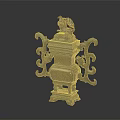 Ancient Decorative Bronze Vessel With Animal Lid And Symmetric Handles