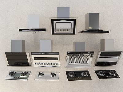 Kitchen Appliances Featuring Different Range Hoods and Gas Stove Models 3d model
