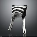 Knitted Black And White Striped Winter Hat With Ear Flaps Warm Design 3d model