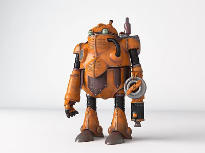 Orange Smart Machine Robot Featuring Mechanical Arms And Vintage Industrial Design 3d model