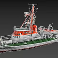 Pilot Boat With White Hull Orange Upper Structure And Navigation Equipment 3d model