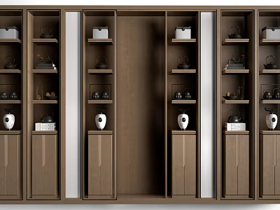 Traditional Wooden Decorative Cabinet With Multiple Compartments Drawers Tea Sets And Vases 3d model