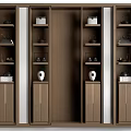 Traditional Wooden Decorative Cabinet With Multiple Compartments Drawers Tea Sets And Vases