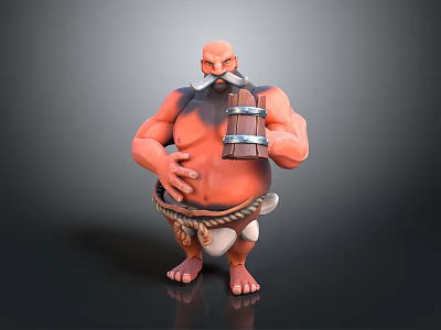 Muscular Bearded Man Holding Wooden Cask With Cloth Around Waist And Barefoot Rugged Appearance 3d model