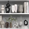 Modern Minimalist Decorative Ornament Set With Vases Sculptures Books And Plants On Shelves