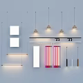 Modern Lighting Combination With Pendant Lights Linear Fixtures Square Panels And Colorful Stripes