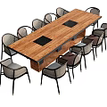 Wooden Dining Table Set With Woven Chairs Black Metal Legs And Square Inlays