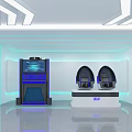 Futuristic Modern Tech Room With White Blue Console Two Seats And Glowing Lines