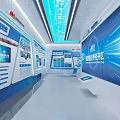 Tech Exhibition Hall Interior With Modern Digital Display Screens Data Charts Blue Lighting 3d model