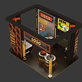 Art Installation Featuring Orange Black Design Logo Display And Promotional Poster Elements 3d model