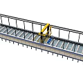 Industrial Factory Building Structure With Elongated Continuous Platform Yellow Machinery And Safety Railing