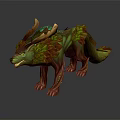 Detailed Mystical Wolf With Antlers And Green Brown Leaves Design