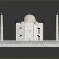 Cartoon Scene Of 3D Light colored Taj Mahal Model With Dome And Minarets On Textured Base