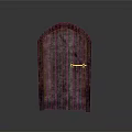 Vintage Wooden Arched Door With Textured Surface And Metal Handle