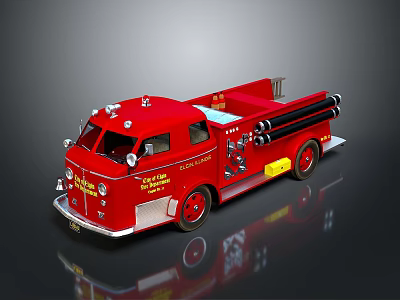 Vintage Red Fire Truck with Ladder Hoses Chrome Accents and Retro Design 3d model