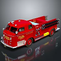 Vintage Red Fire Truck with Ladder Hoses Chrome Accents and Retro Design