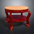 Round Top Furniture Featuring Textured Surface Red Wooden Curved Legs And Lower Shelf