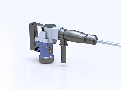 Industrial Handheld Power Hammer Drill With Long Bit Gray Blue White Design 3d model