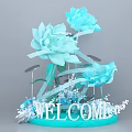 Photo Spot with Blue Flowers Welcome Sign Decorative Ribbons and Ornaments