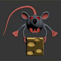 Playful Blue Animated Mouse Character Holding Large Yellow Cheese with Holes in Game Movie Scene