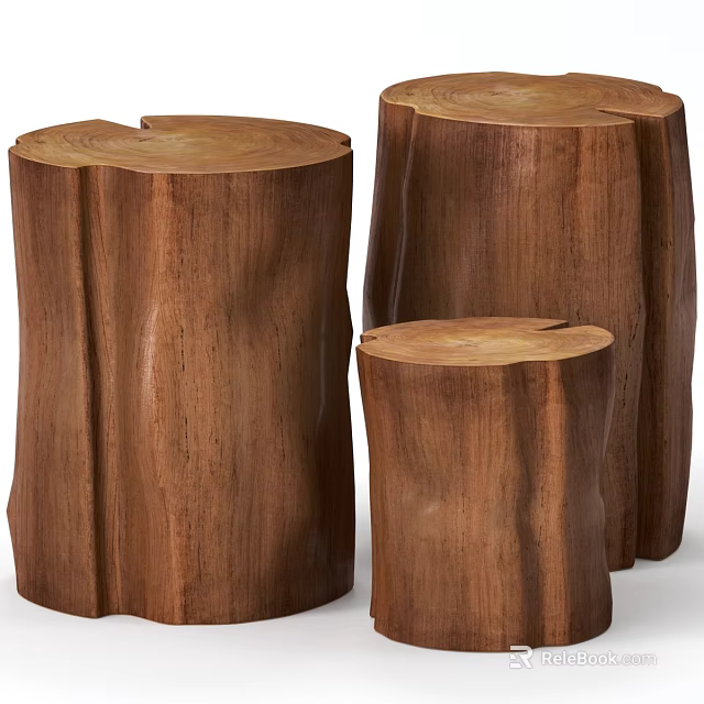 Natural Wooden Stumps In Different Sizes For Home Decor And Seating 3d model 