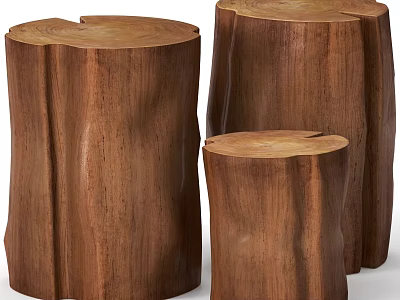 Natural Wooden Stumps In Different Sizes For Home Decor And Seating 3d model
