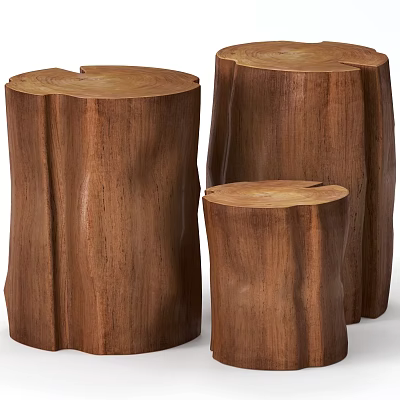 Natural Wooden Stumps In Different Sizes For Home Decor And Seating 3d model