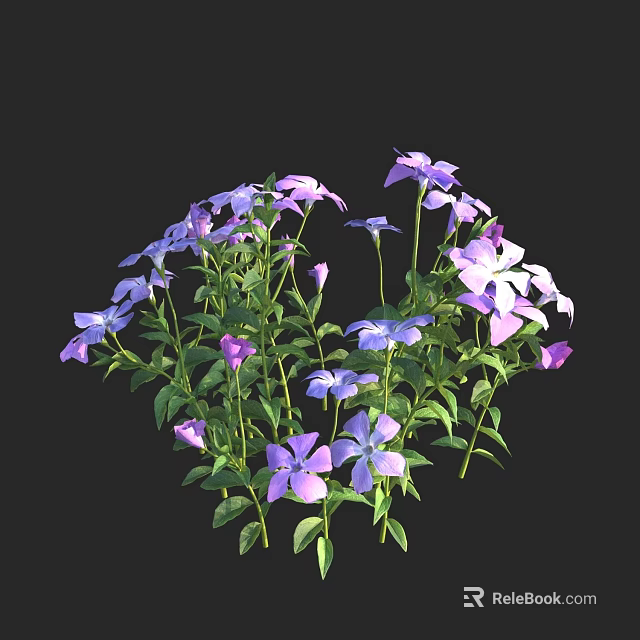 Blooming Purple and Blue Flowers with Green Leaves in Lush Natural Clusters 3d model 