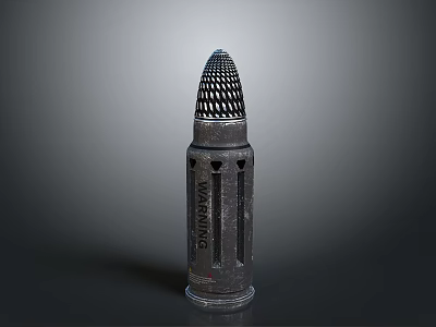 Tactical Military Style Black Bullet With Perforated Top And Warning Label 3d model