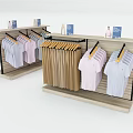Clothing Hangers on Wooden Display Racks with White Pink Striped Shirts in Retail Store