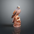 Hawk Statue Perched on Natural Tree Stump Against Neutral Gray Background 3d model