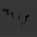 Multiple Modern Pistols With Black And Red Grips Various Designs Displayed On Dark Background 3d model