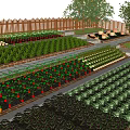 Garden Landscape Design With Neat Plant Beds And Grid Layout Pathways 3d model