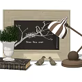 Elegant Decorative Ornament Set with Framed Bird Art Table Lamp Green Plant and Bird Figurines