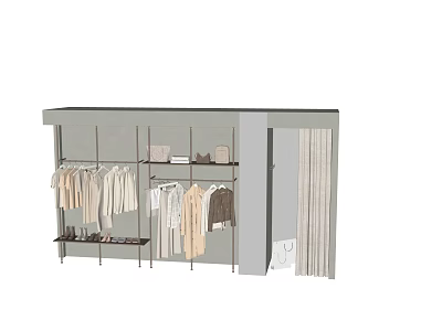 Clothes Store Display Rack With Hanging Different Styles Wardrobe And Neutral Tones 3d model