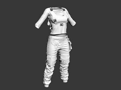 Detailed White Workwear Design Featuring Short Sleeves Pockets And Straps 3d model