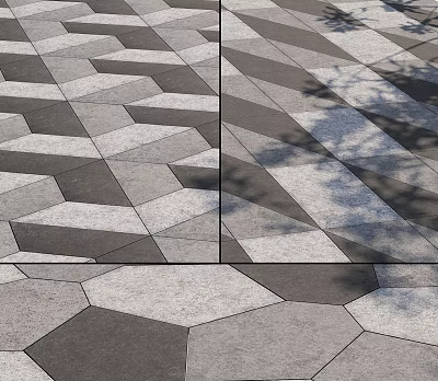 Geometric Patterned Floor Tiles With Gray And Black Shades And Natural Shadows 3d model