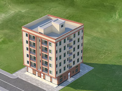Detached Villa Multi Story Exterior With Light Beige Facade Red Accent Trim And Green Lawn 3d model